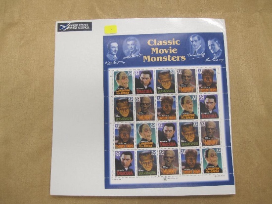 1996 Classic Movie Monster sealed sheet of 20 32-cent US Stamps