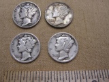 Four 1942 Silver US Dimes, 9.8g