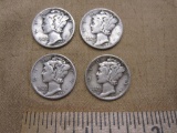 Four US Silver Dimes, 1941S, and three 1942, 9.8g