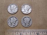 Four US Silver Dimes, 1917, three 1942, 9.6g