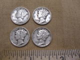 Four Mercury Dimes US Silver Coins: three-1942 and 1942-D, 9.7 g