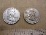 Two Franklin Half Dollar US Silver Coins from 1952 and 1963, 25.1 g