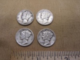 Four Mercury Dimes US Silver Coins: three-1942 and 1942-D, 9.8 g