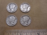 Four Mercury Dimes US Silver Coins: three-1942 and 1942-D, 9.8 g