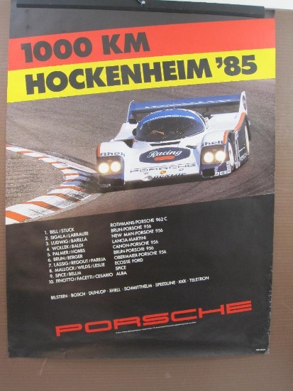 1000 km Hockenheim '85 Porsche Poster, 40" x 30", poster contains minor creases and damage to edges,