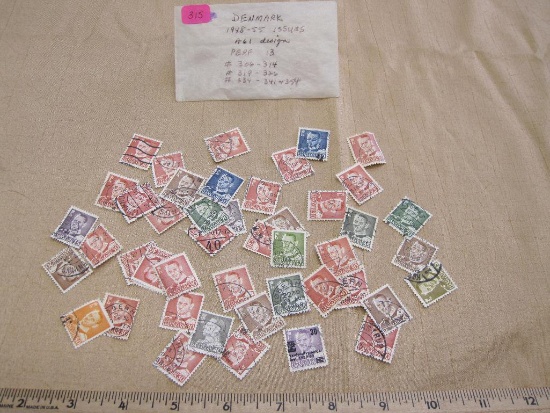 Lot of canceled Foreign Postage Stamps from Denmark, 1948-55 Issues