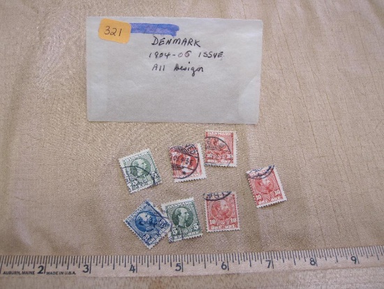 Lot of Foreign Postage Stamps from Denmark, 1904-06 issue canceled stamps