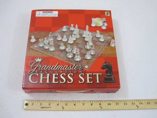 Grandmaster Regulation Glass Chess Set, box is opened, but pieces are sealed, 2 lbs 9 oz
