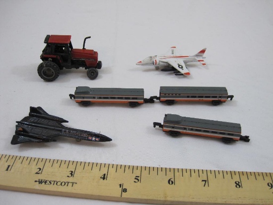 Lot of Miniature Vehicles including trains, planes, and tractor from Galoob and more, 6 oz