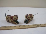 Two Vintage 1960s Tin Litho Cat Rolling Toys, keys not included, 6 oz