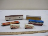 Lot of HO Scale Train Cars including Michigan Central Boxcar, Santa Fe Flat Car with Trailers, Union