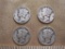 Four silver dimes, one 1927, one 1937 and two 1936, .34