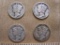 Four US Mercury silver dimes, one 1924, one 1930, one 1936 and one 1941, .34 oz