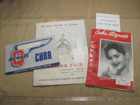 Cuba travel memorabilia from the 1950s, including four 1956 tourist cards, plane ticket stubs, air