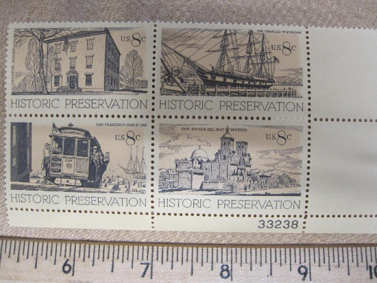 One block of four 8-cent Historic Preservation US Stamps, #s1440-1443