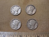 Four silver dimes, one 1935, two 1941 and one 1942, .34 oz