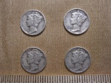 Four silver dimes, one 1939D, one 1941D, one 1941 and one 1942, .35 oz
