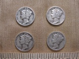 Four silver dimes, one 1939S, one 1941D, one 1941S and one 1941, .34 oz