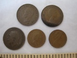Lot of Foreign Coins from Britain including 1947 & 1957 Half Penny, 1920 Half Penny, 1975 New Penny,