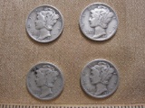 Four silver dimes, one 1943S and three 1941, .34 oz