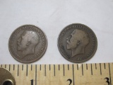 2 Great Britain Half Pennies, 1916 & 1917, 18.1 g