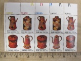 One block of 10 15-cent Pennsylvania Toleware Folk Art US Stamps, #s1775-1778