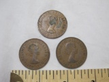 Three One Penny Coins from United Kingdom/Great Britain: 1963, 1965, 1966, 29 g