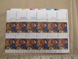 One block of 12 8-cent Giorgione National Gallery of Art Christmas US Stamps, #1444