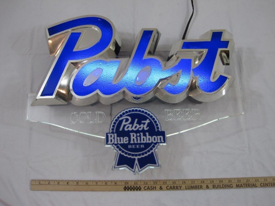 Vintage Pabst Blue Ribbon Beer Advertising Lighted Sign, Plastic, c. 1986, 4 lbs 3 oz