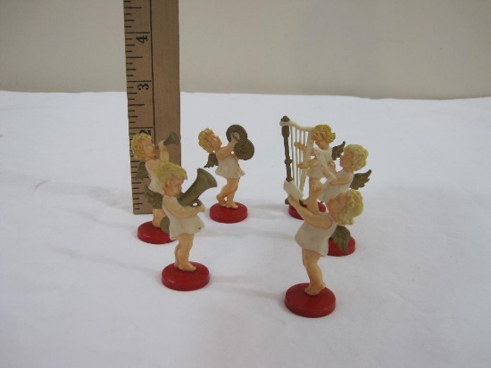 Set of Six Musical Angels, 2 1/2 inches, hard plastic, made in Germany, reg 56-67, 3 oz