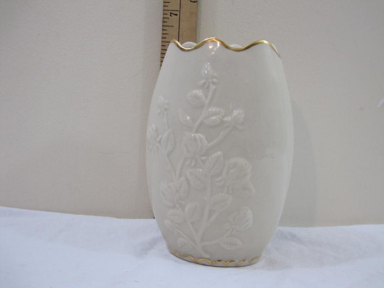 Unmarked Lenox Vase with a rose pattern, scalloped rim, 5 7/8 inches, 15 oz