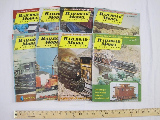 Eight Issues of Railroad Model Craftsman Magazines from 1975 including February-September, 2 lbs 9