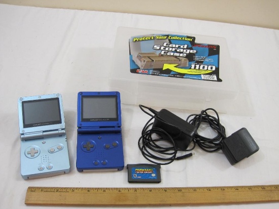 TWO Nintendo Game Boy Advance SPs with chargers and 3 games/videos (Mario Kart Super Circuit,