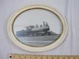 Vintage Black and White Steam Locomotive and Tender Photograph in Oval Frame, MK&T Tender, 1 lb 1 oz
