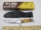 9 inch Wild Turkey Hunting Knife, stainless steel blade, Bone, Wood Handle, leather sheath, original