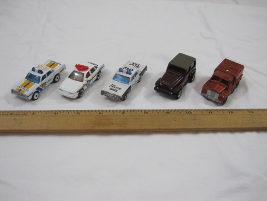 5 Diecast, four Emergency vehicles and one Maisto Jeep, 9 oz