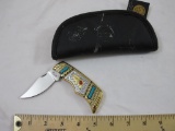 Franklin Mint Collector Knife, Coyote, silver toned handle with accents, with pouch, 8 oz