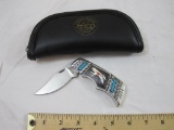 Franklin Mint Collector Knife, Bear, gold toned handle with accents, with pouch, 8 oz