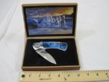 Wild Horses Totem Knife, stainless steel blade, in wooden case, 9 oz