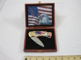 7 inch American Eagle, US Flag Totem Knife, stainless blade, in original box, 10oz