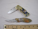 2 Pocket Knives, 7 inch Bald Eagle stainless steel and 7 inch with Cast Deer Head, 10 oz