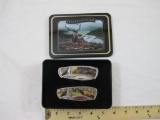 Wildlife Collection 2 piece Elk pocket knives, 5 1/2 inch, stainless steel blades, Collectors tin, 9
