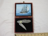 7 inch Cast Ship Pocket Knife, stainless steel blade, in original box, 7 oz