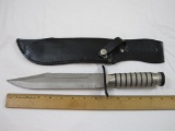 14 inch Rambo style survival knife, stainless steel blade, hollow handle compartment, with leather