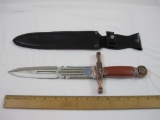 14 inch Celtic Style Dagger, stainless double edge blade, with leather sheath, 1 lb 1 oz