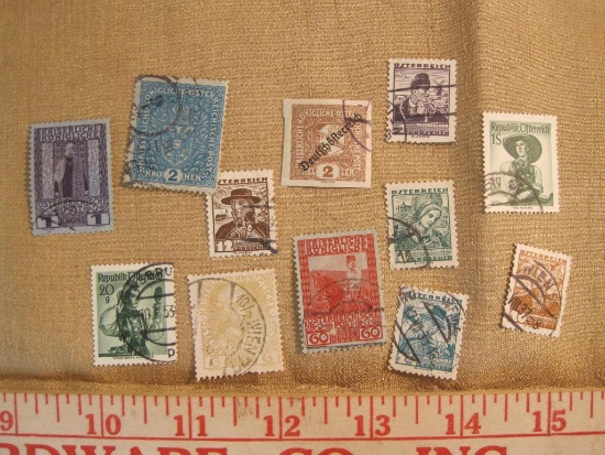 Lot of 12 canceled Austria postage stamps