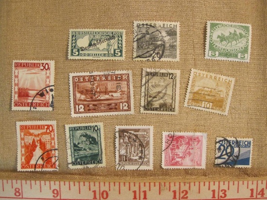 Lot of 12 Austria postage stamps (un-numbered), mostly canceled