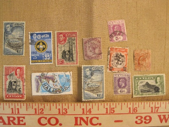 Lot of 12 Ceylon postage stamps