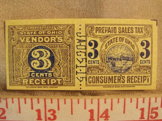State of Ohio 3 cent prepaidsales tax receipt