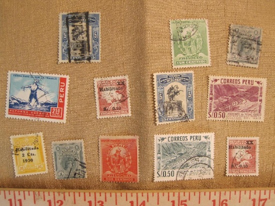 Lot of 12 Peru postage stamps, all but one of them canceled